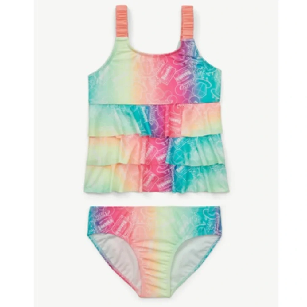 NWT 2‎ Justice 'Ring Pop' Black One-Piece Swimsuit & Tankini Set Large 12/14